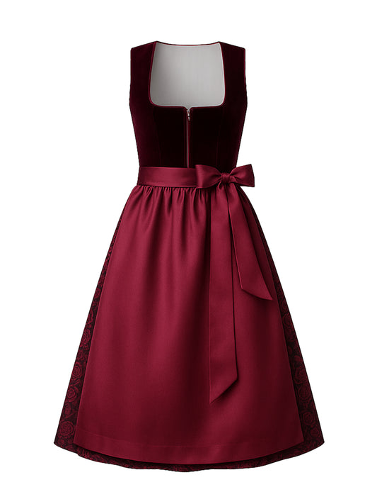 Rot Dirndl mit Gerader Ausschnitt - MARINA